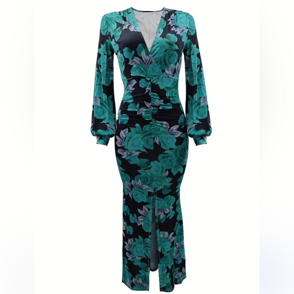Plus size Elegant Floral Long Sleeve Dress